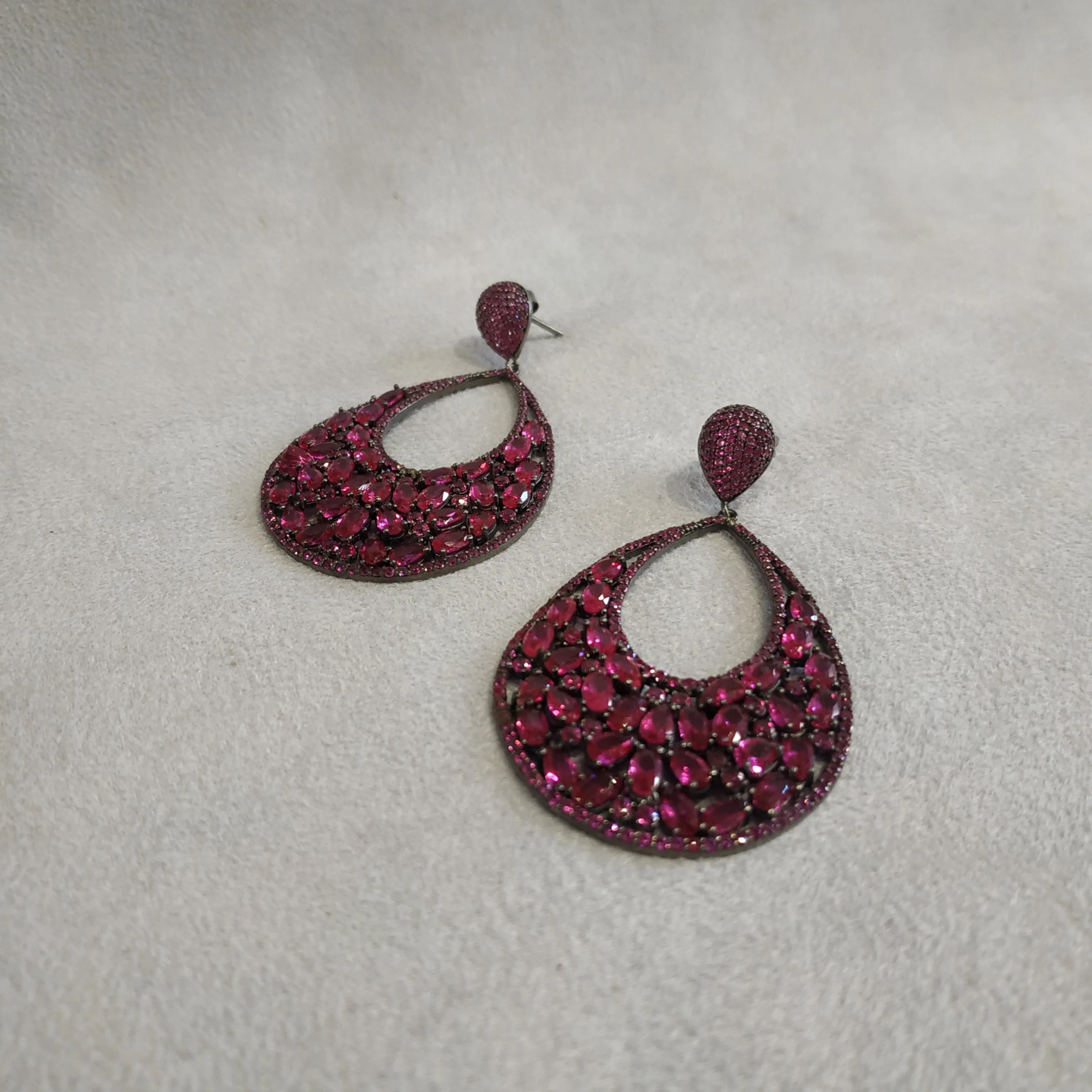 Ruby Pink Crystal Drop Clip On Earrings by JCM