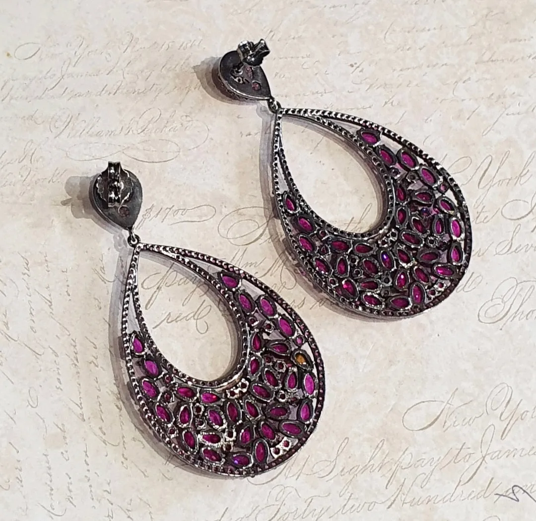 Ruby Pink Crystal Drop Clip On Earrings by JCM