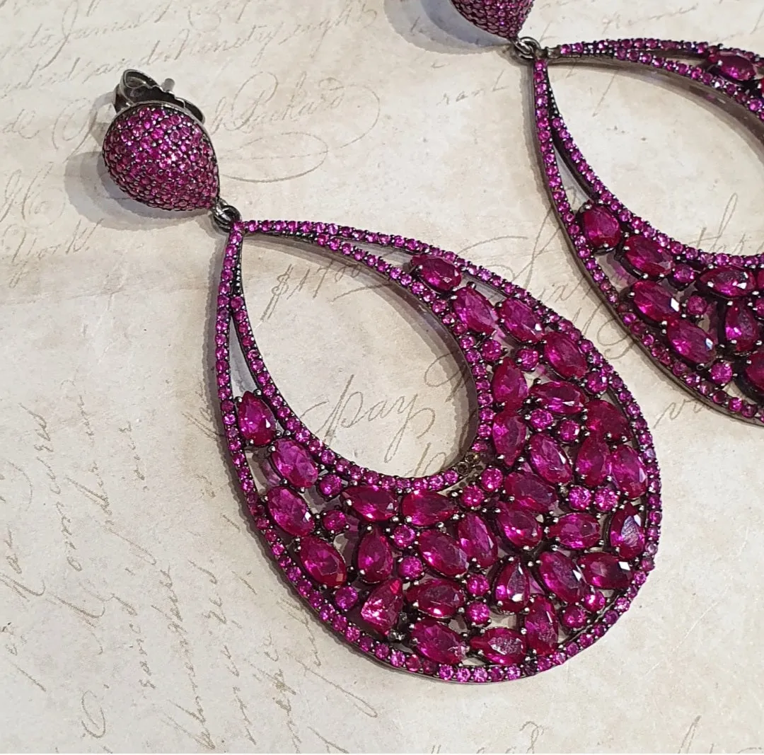 Ruby Pink Crystal Drop Clip On Earrings by JCM