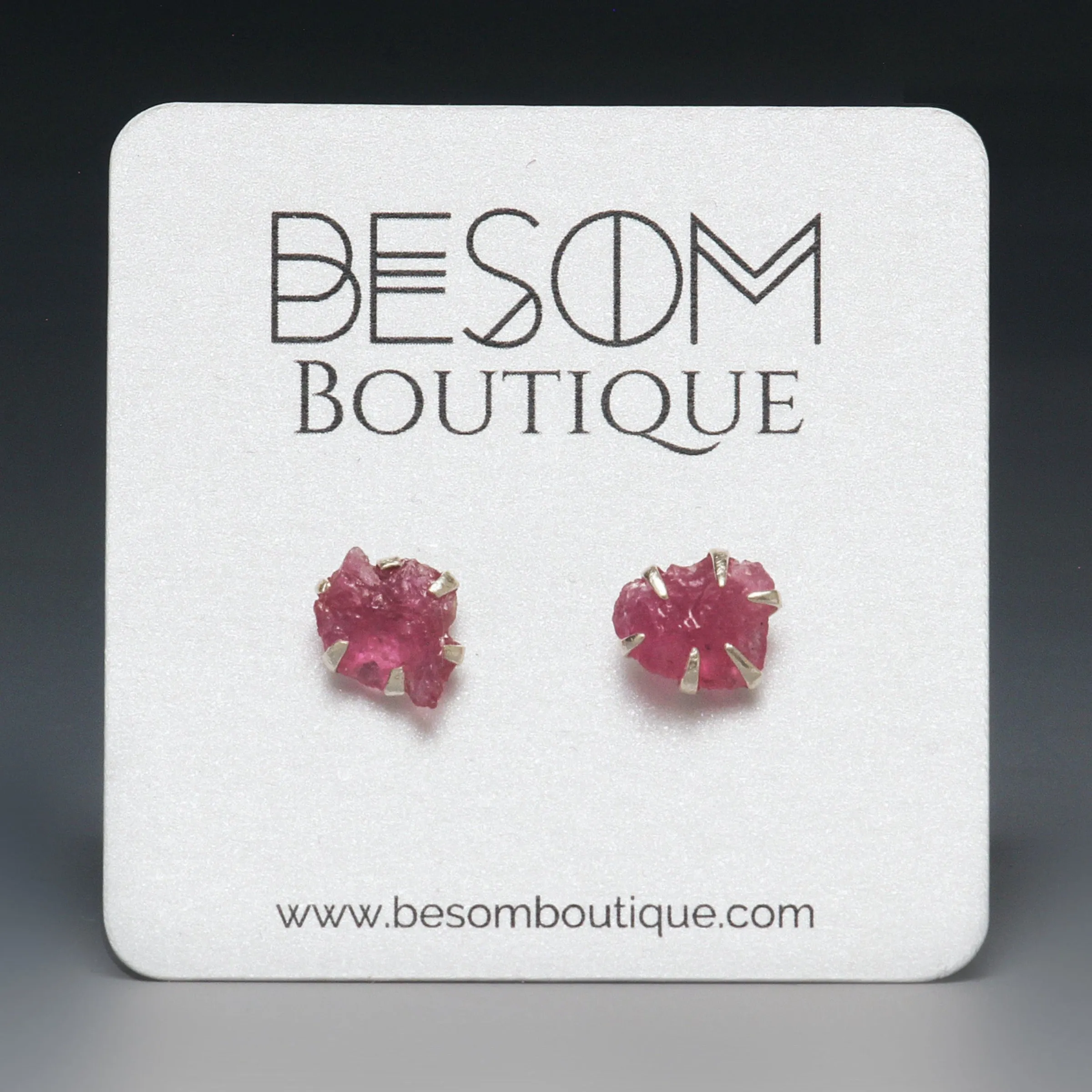 Ruby Raw Crystal Stud Earrings