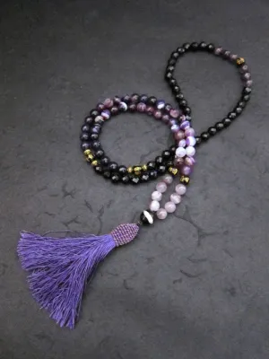 SALE - 108 Beaded Tassel Necklace in Amethyst ~Root Chakra Mala