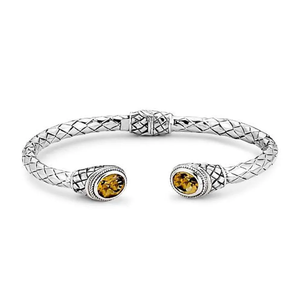 Samuel B. Sanur Citrine Sterling Silver Woven Cable Bangle Bracelet