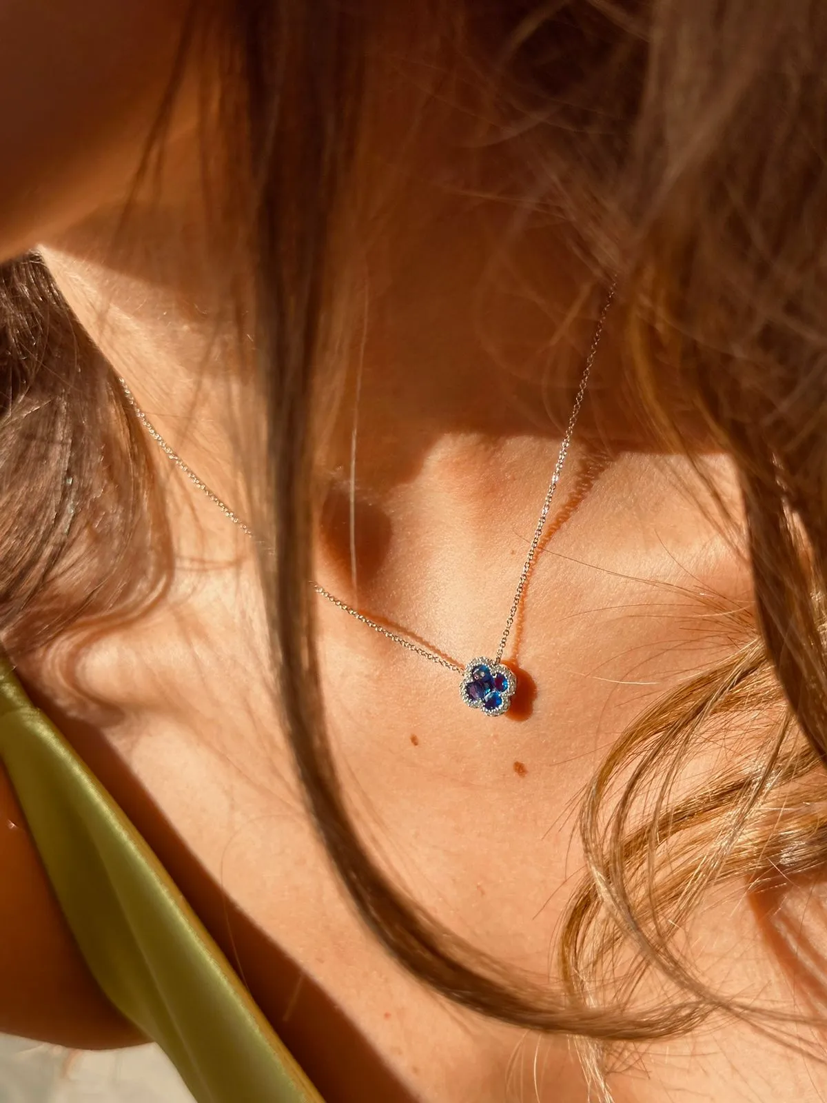 Sapphire & Diamond Clover Pendant Necklace