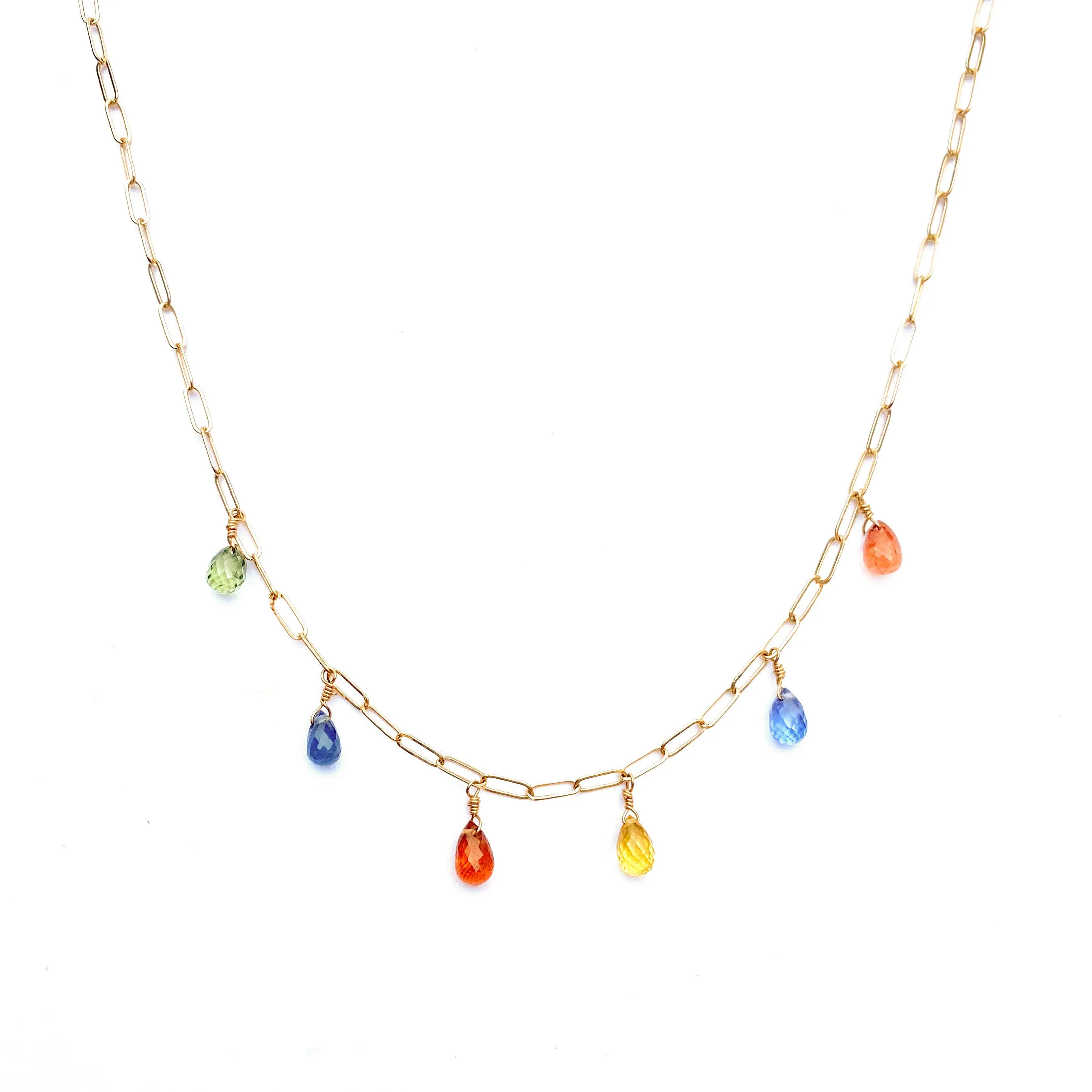 Sapphire Briolette Multidrop Necklace in 14K Gold