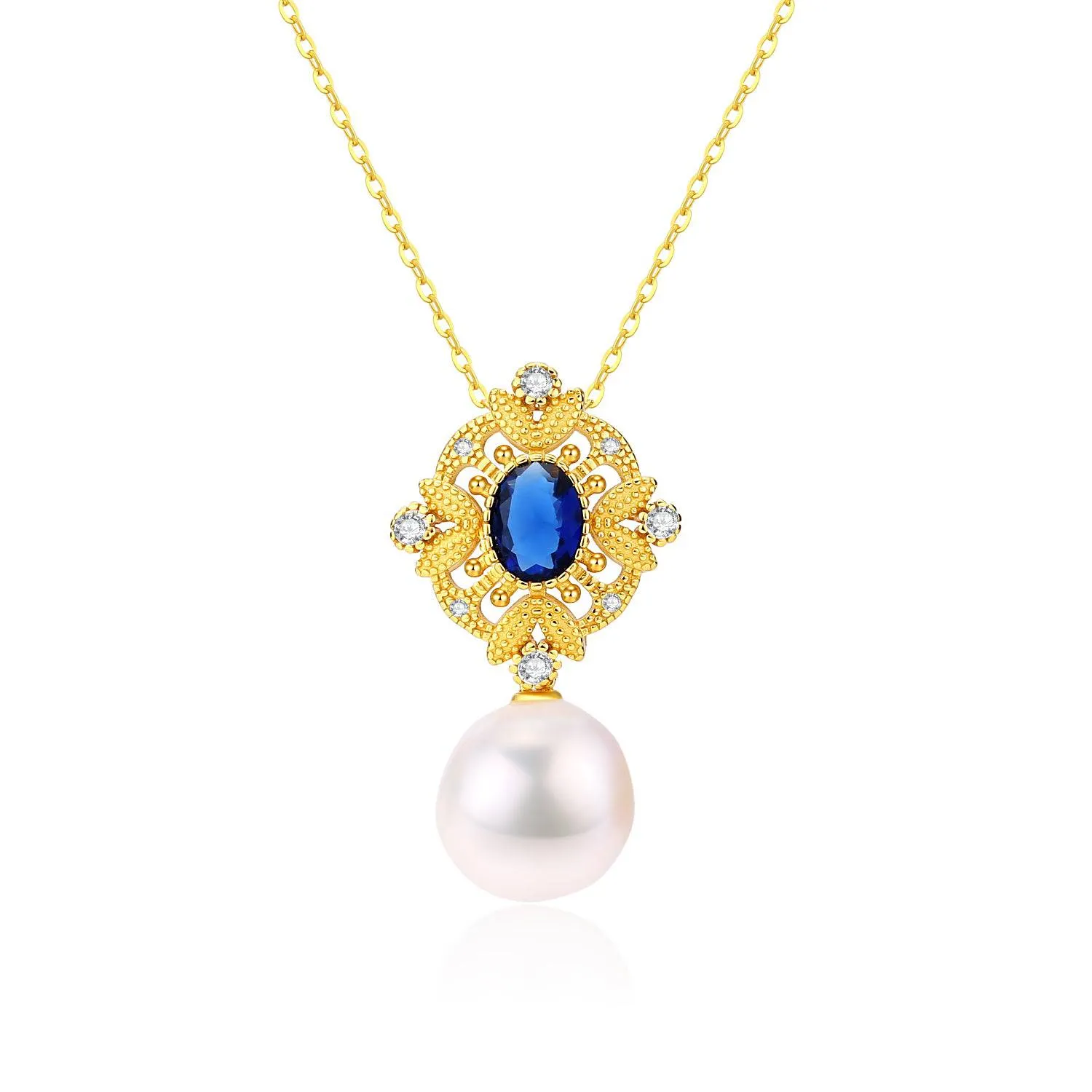 Sapphire Vintage Baroque Pearls Necklace Gold Vermeil