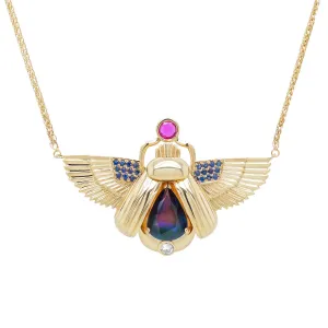 Scarab Necklace - Peacock Opal   Pink Sapphire