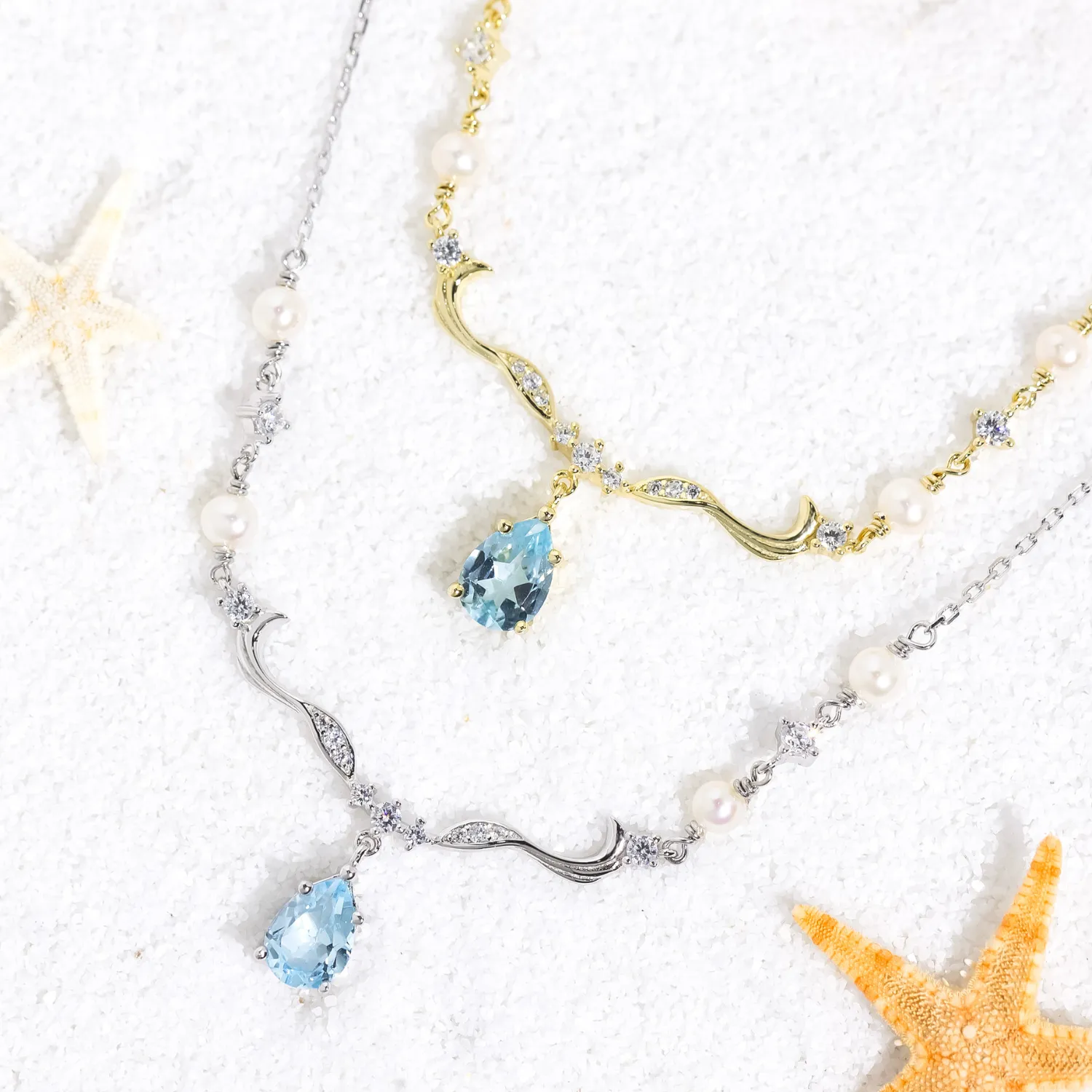 Seabreeze Serenity Blue Topaz Necklace (Yellow Gold)