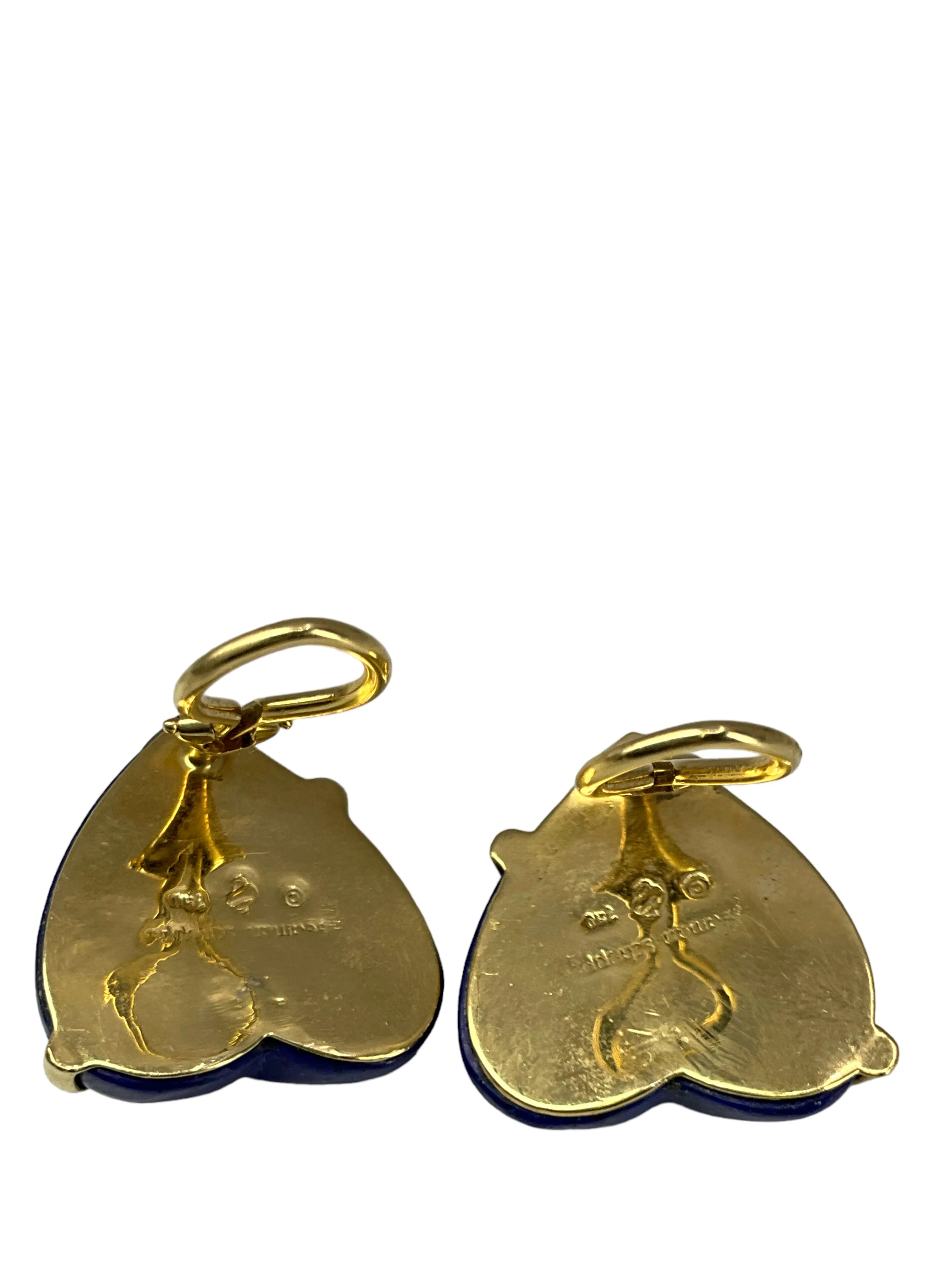 Seaman Schepps 18k Gold Lapis Heart Earrings