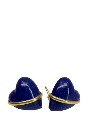 Seaman Schepps 18k Gold Lapis Heart Earrings