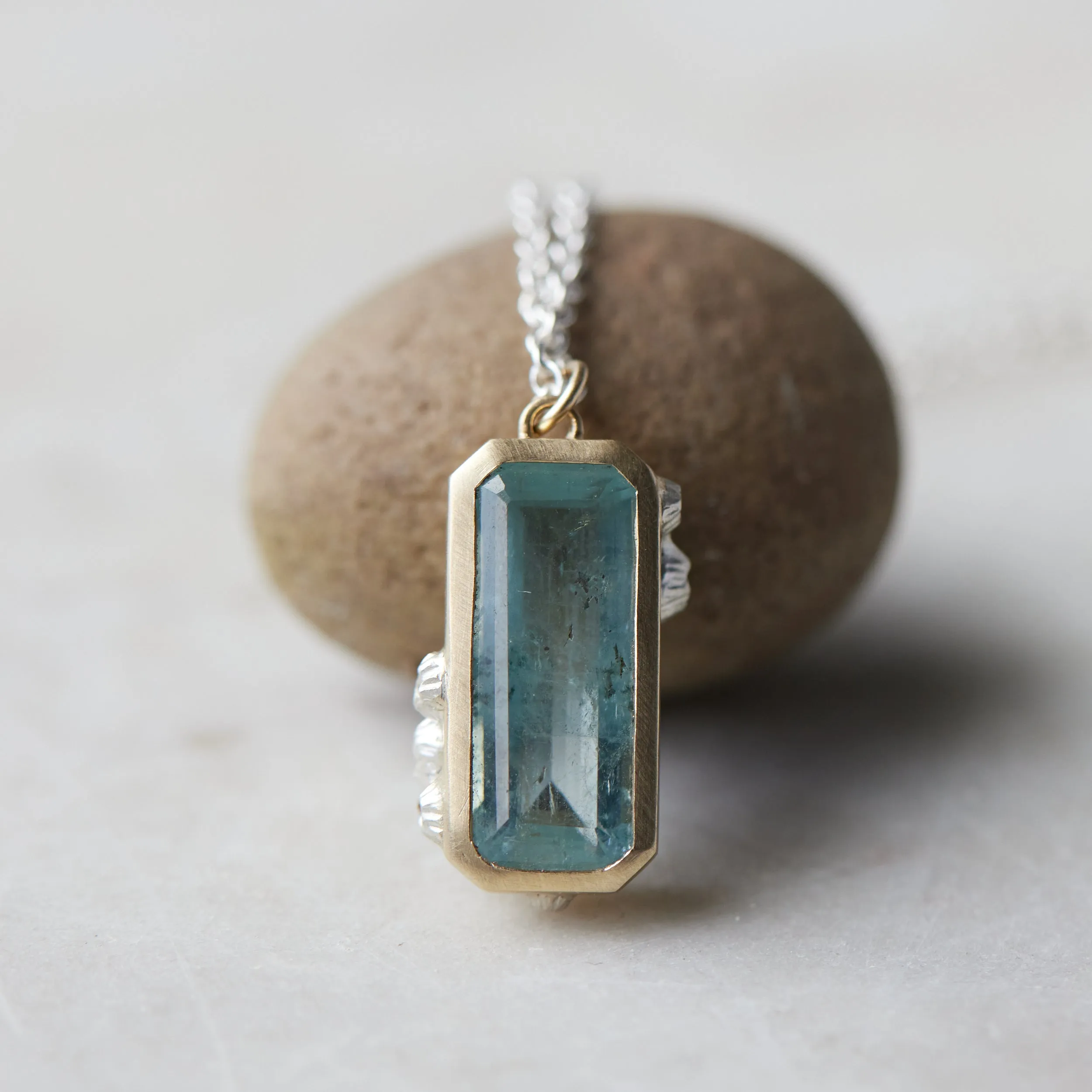 Seawater Aperture Aquamarine Ruthie B. Necklace with Barnacles