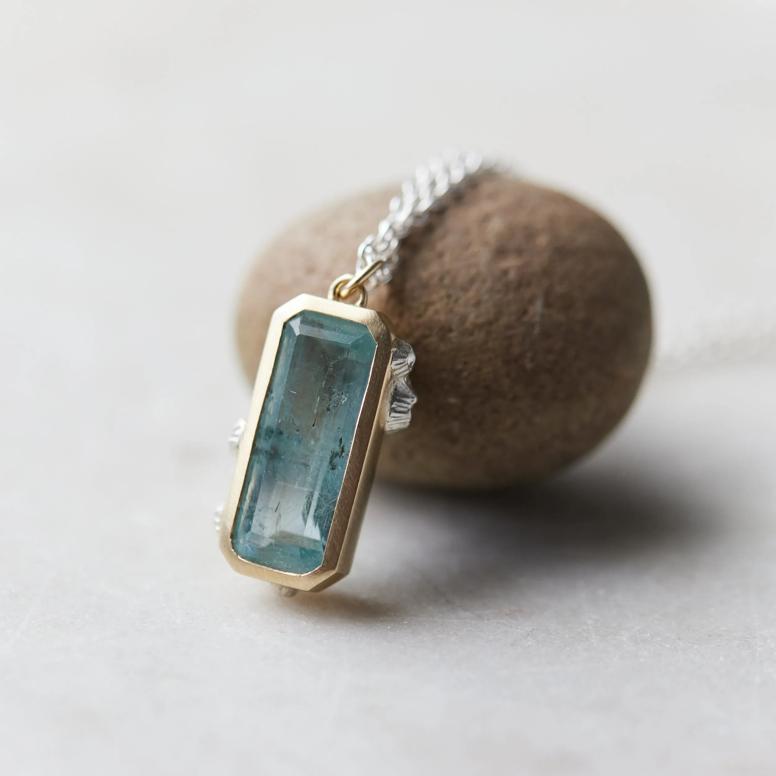 Seawater Aperture Aquamarine Ruthie B. Necklace with Barnacles