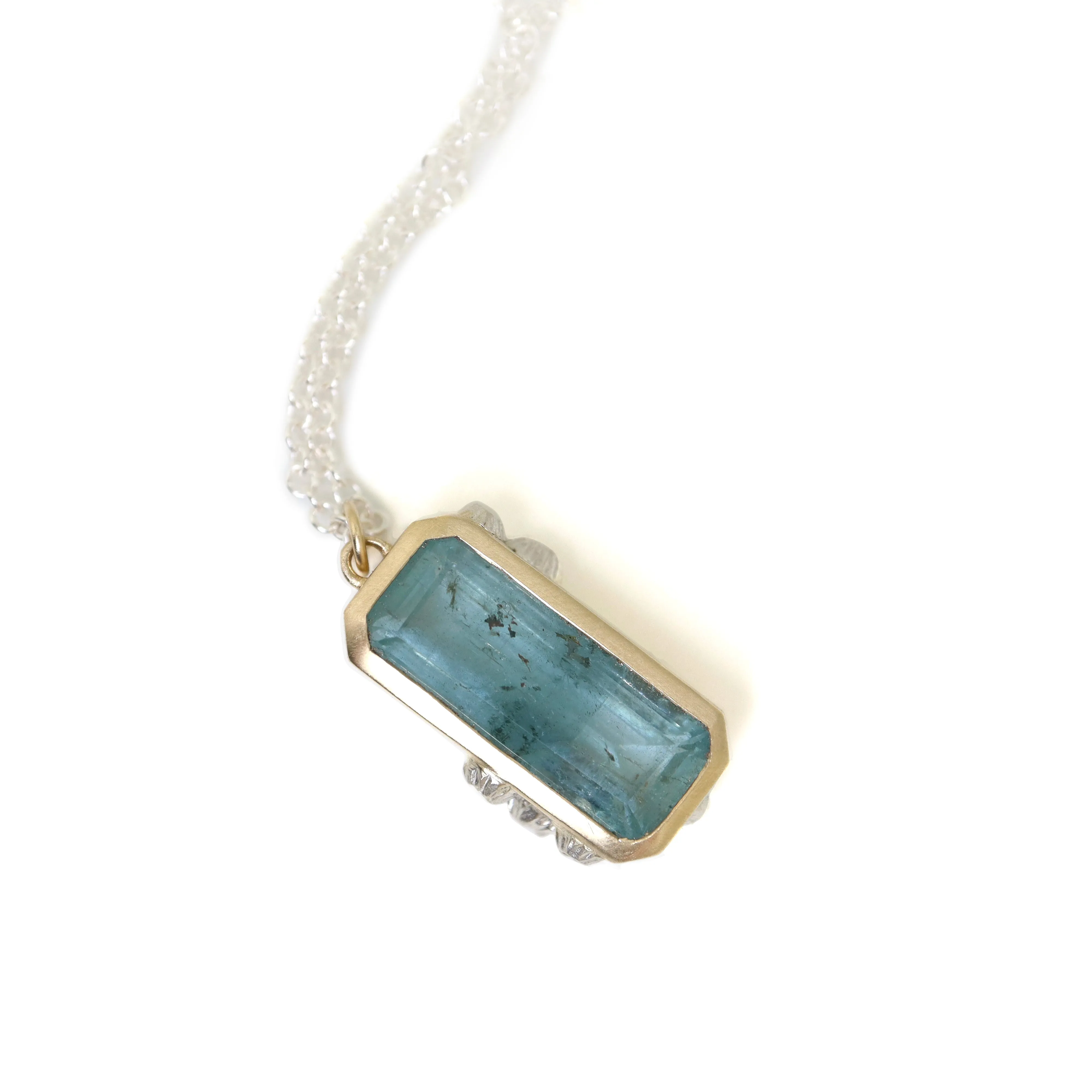 Seawater Aperture Aquamarine Ruthie B. Necklace with Barnacles