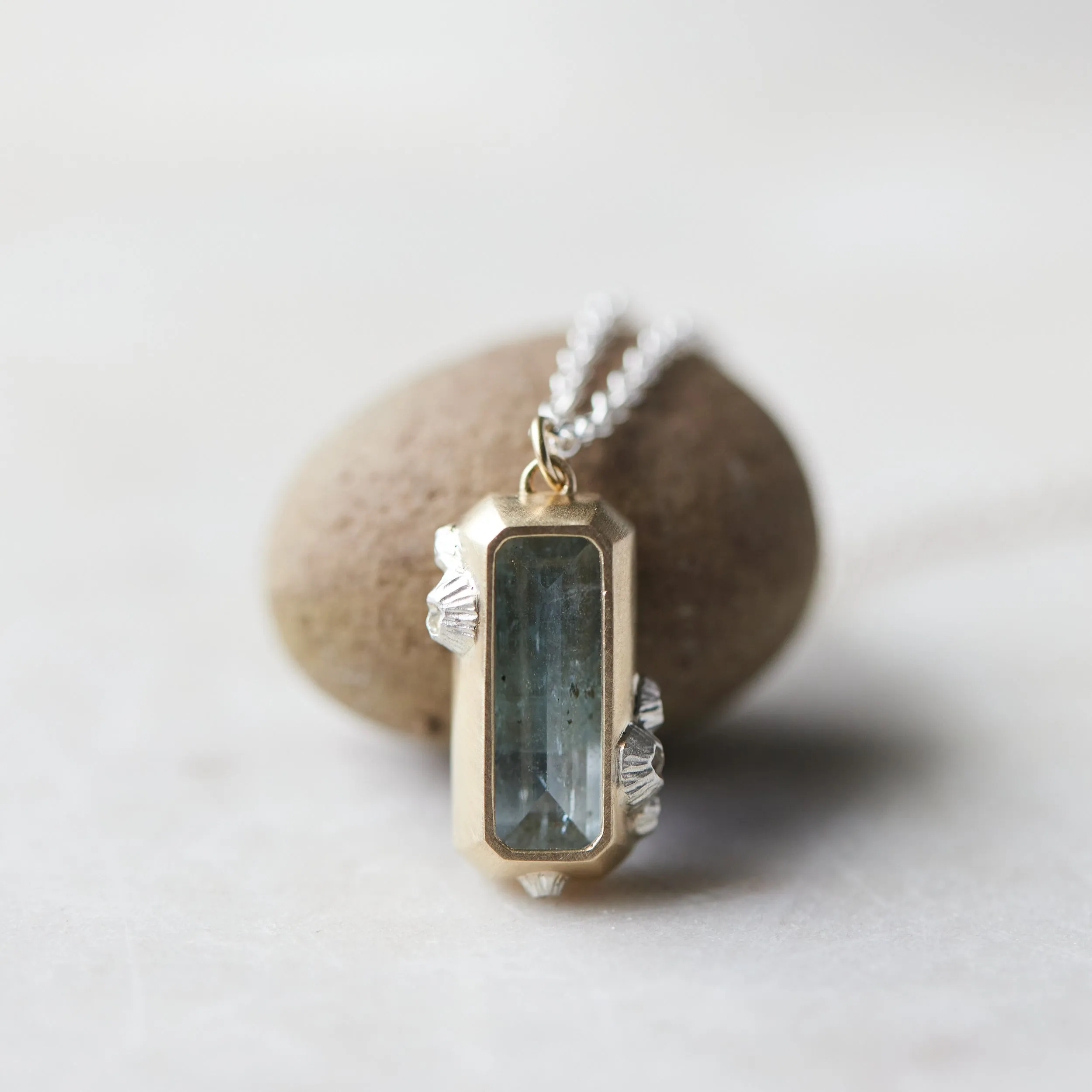 Seawater Aperture Aquamarine Ruthie B. Necklace with Barnacles