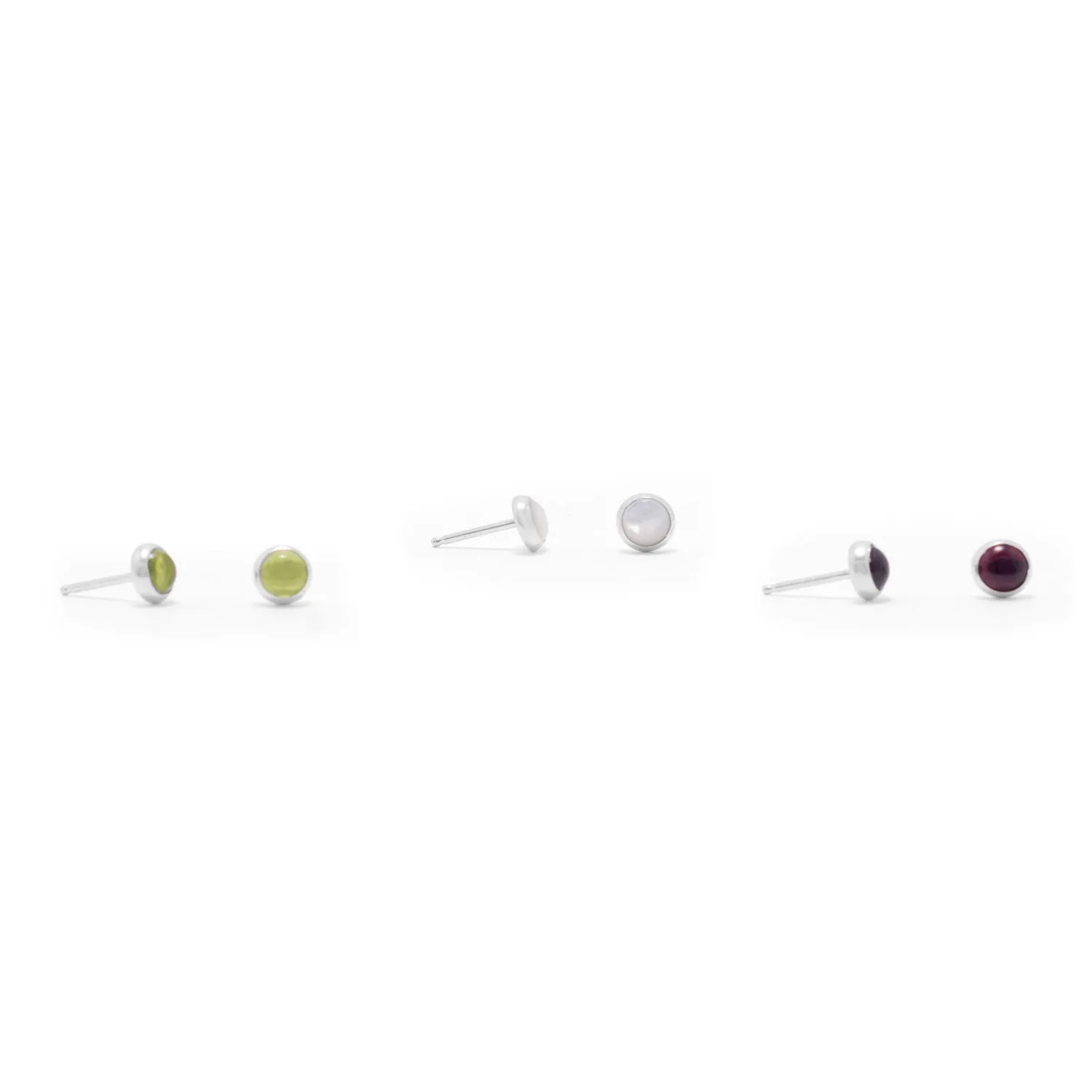 Set of 3 Peridot, Mother of Pearl, and Garnet Button Studs