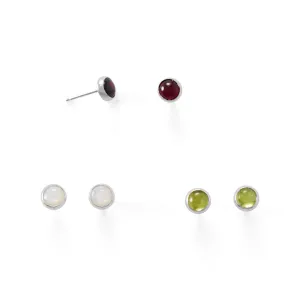 Set of 3 Peridot, Mother of Pearl, and Garnet Button Studs