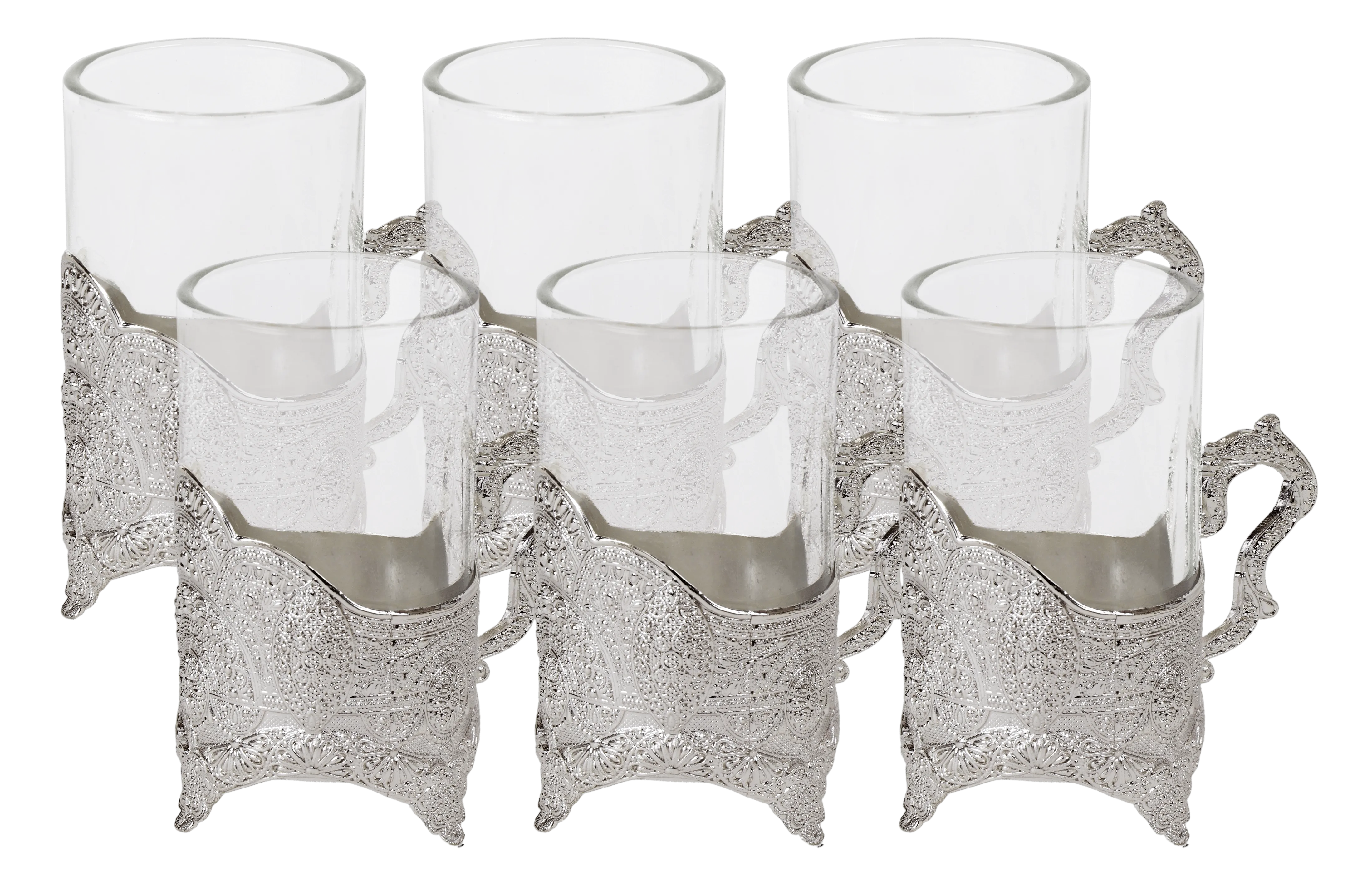 Set Of 6 Small Cups Filigree Design With Handle 4 oz