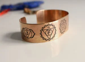 Seven Chakra Carved Healing Copper Cuff Bangle