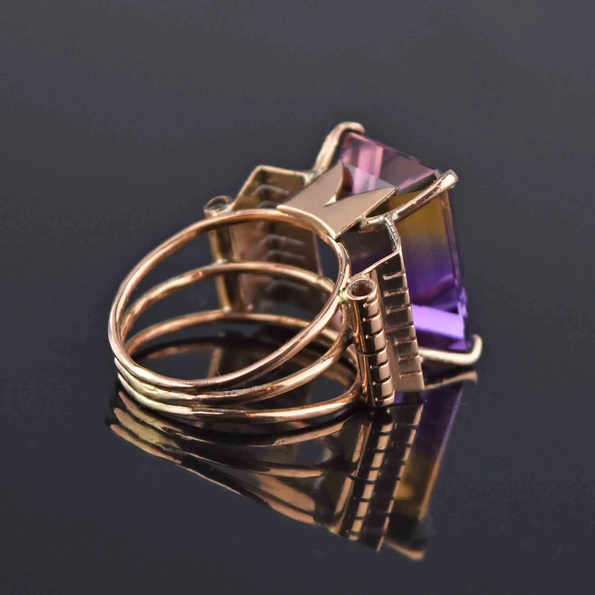 Signed Retro 14K Gold Large 14 CTW Ametrine Ring, Sz 6