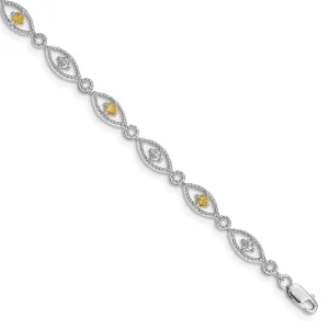 Silver Citrine Gemstone Round Diamond Bracelet