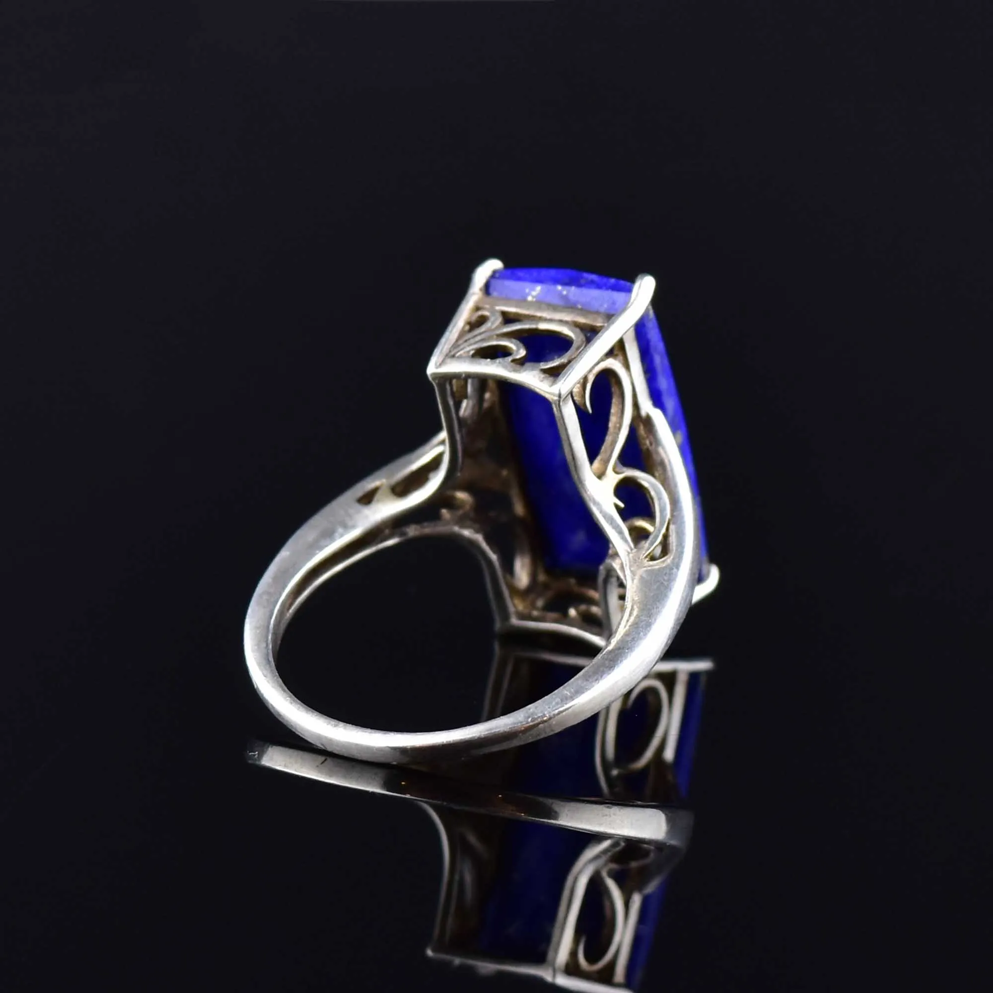 Silver Faceted Lapis Lazuli Statement Ring, SZ 8.5