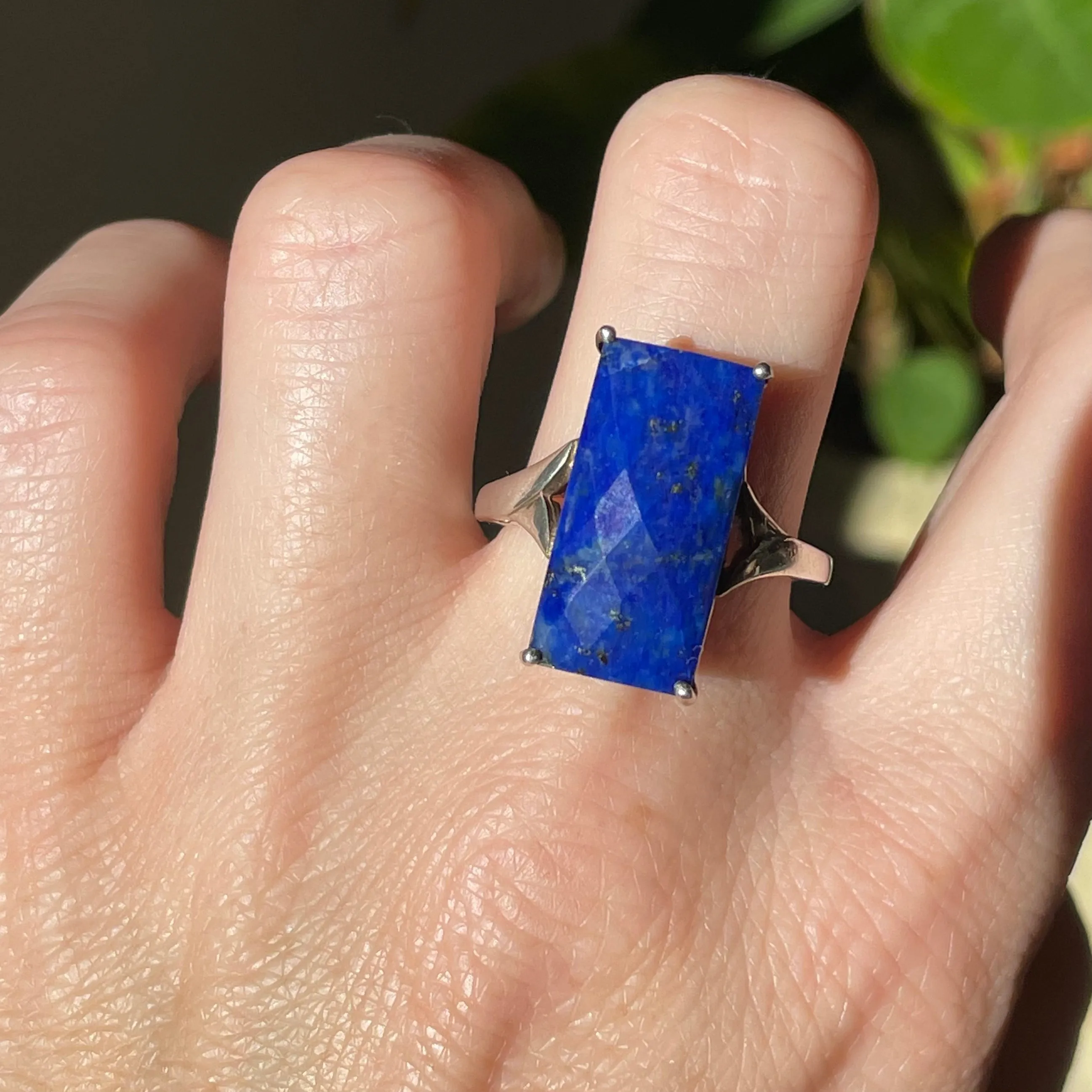 Silver Faceted Lapis Lazuli Statement Ring, SZ 8.5