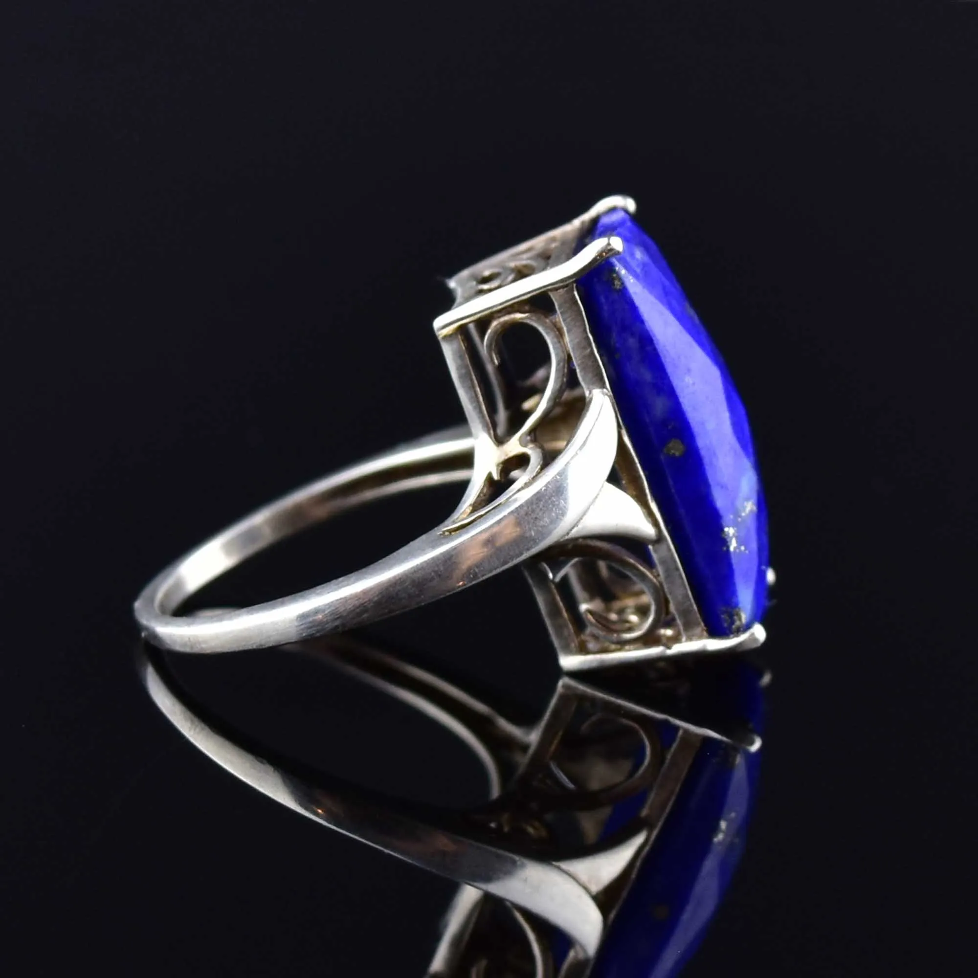 Silver Faceted Lapis Lazuli Statement Ring, SZ 8.5