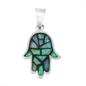 Silver Hamsa Opal Pendant