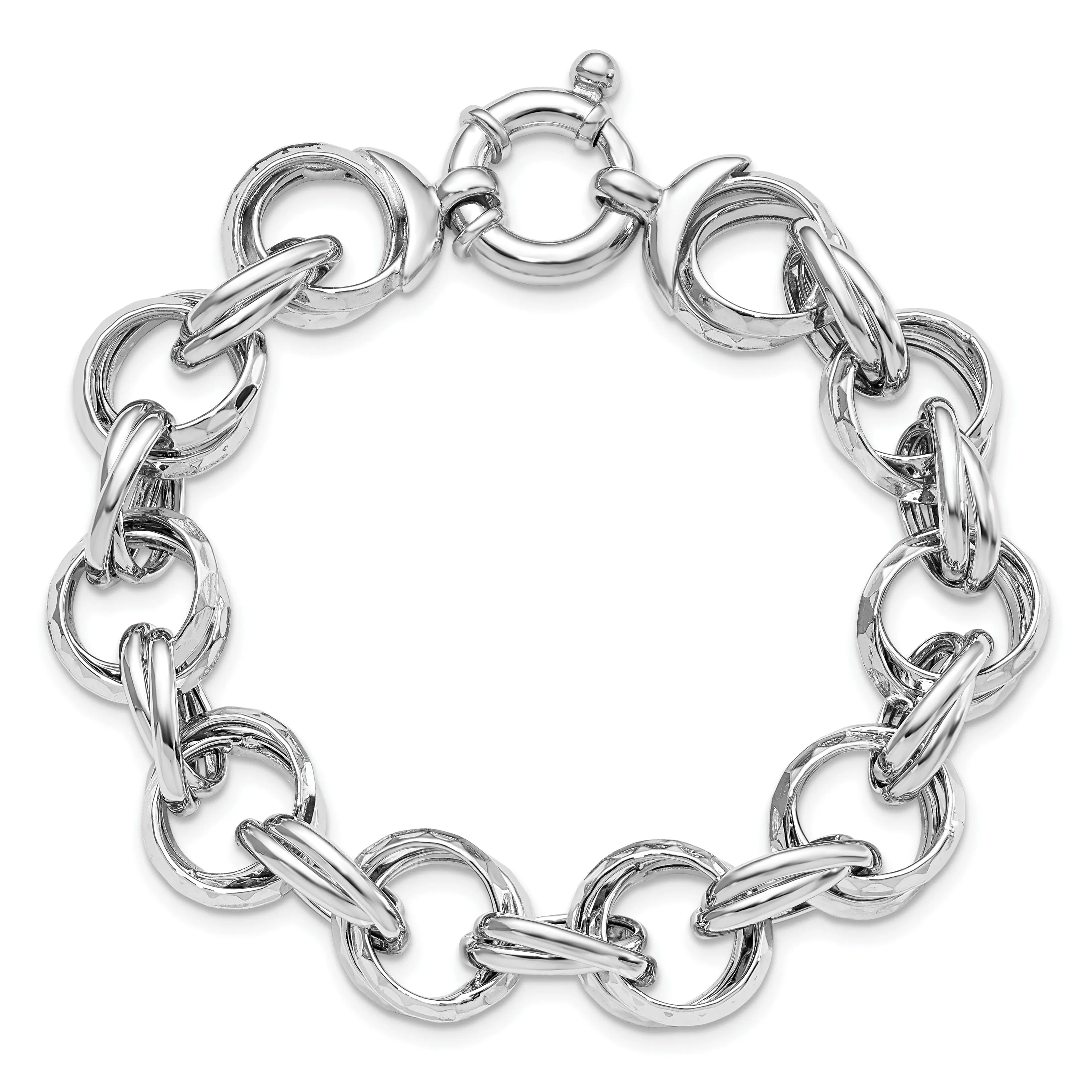 Silver Polished Hammered Fancy Link Bracelet