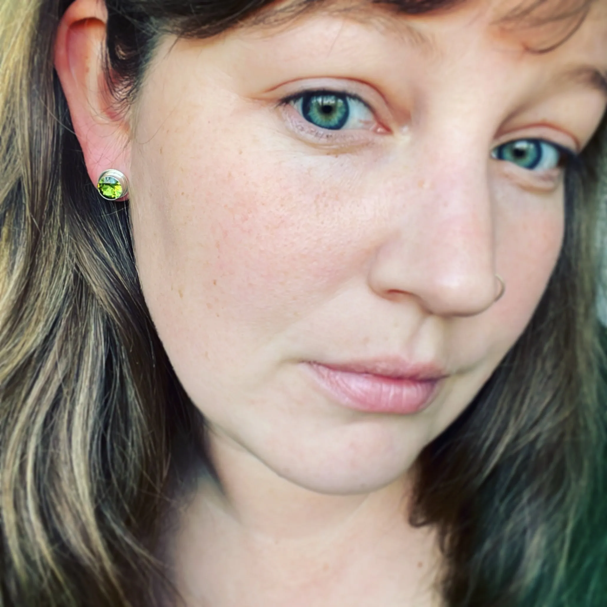 Simulated Peridot and Sterling Silver POST Earrings