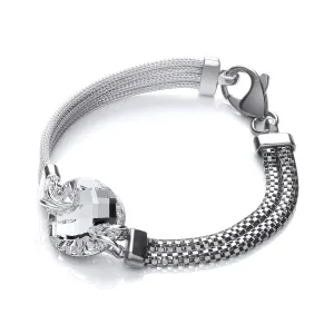 Sterling Silver & Ruthenium Crystal Mesh Bracelet