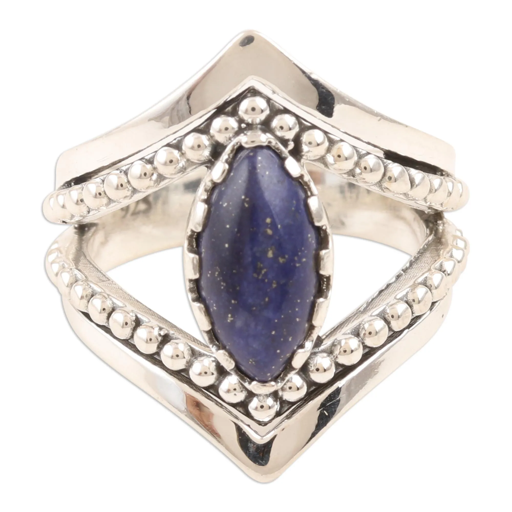 Sterling Silver and Lapis Lazuli Cocktail Ring - Lapis Eye | NOVICA