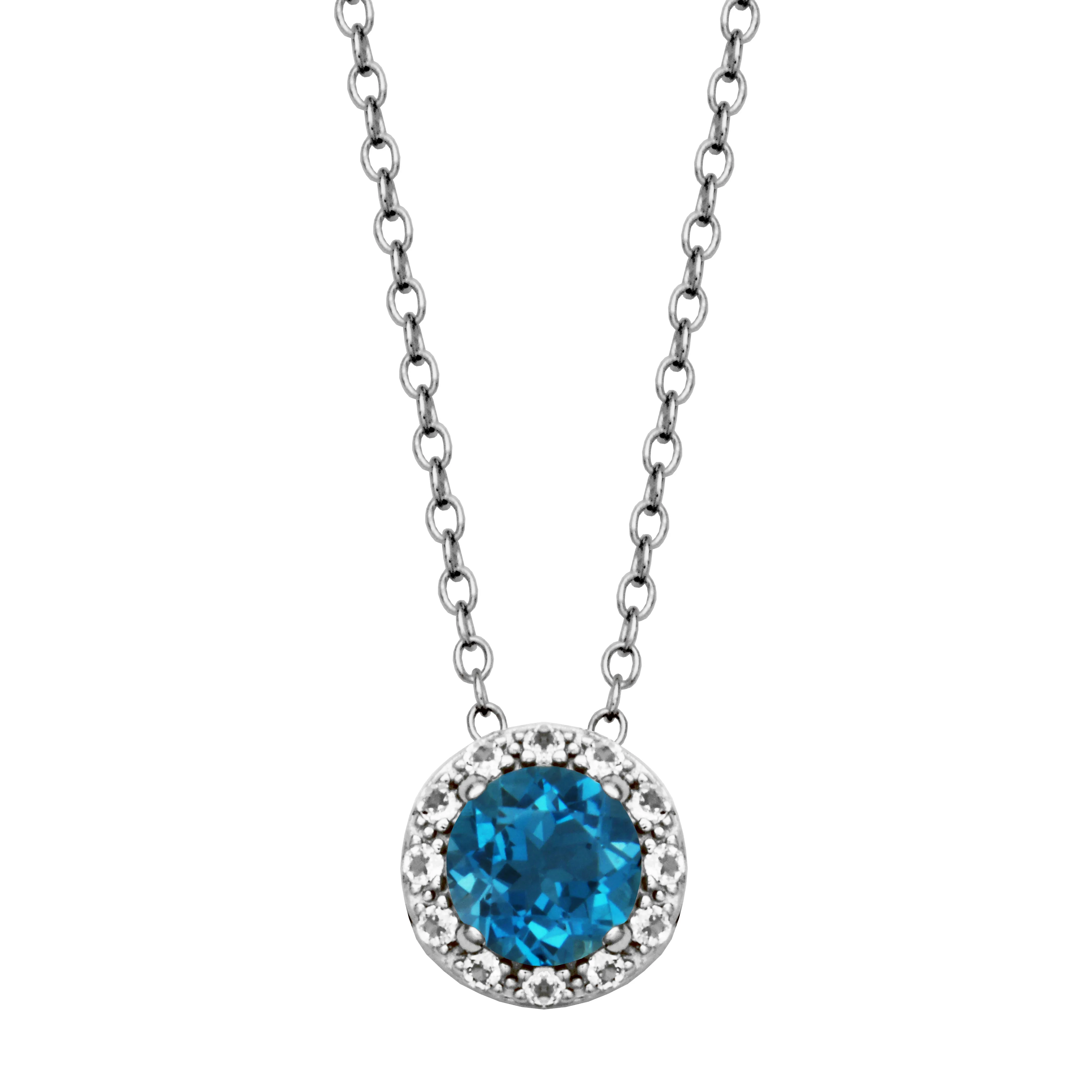 Sterling Silver Blue Topaz and White Topaz Necklace