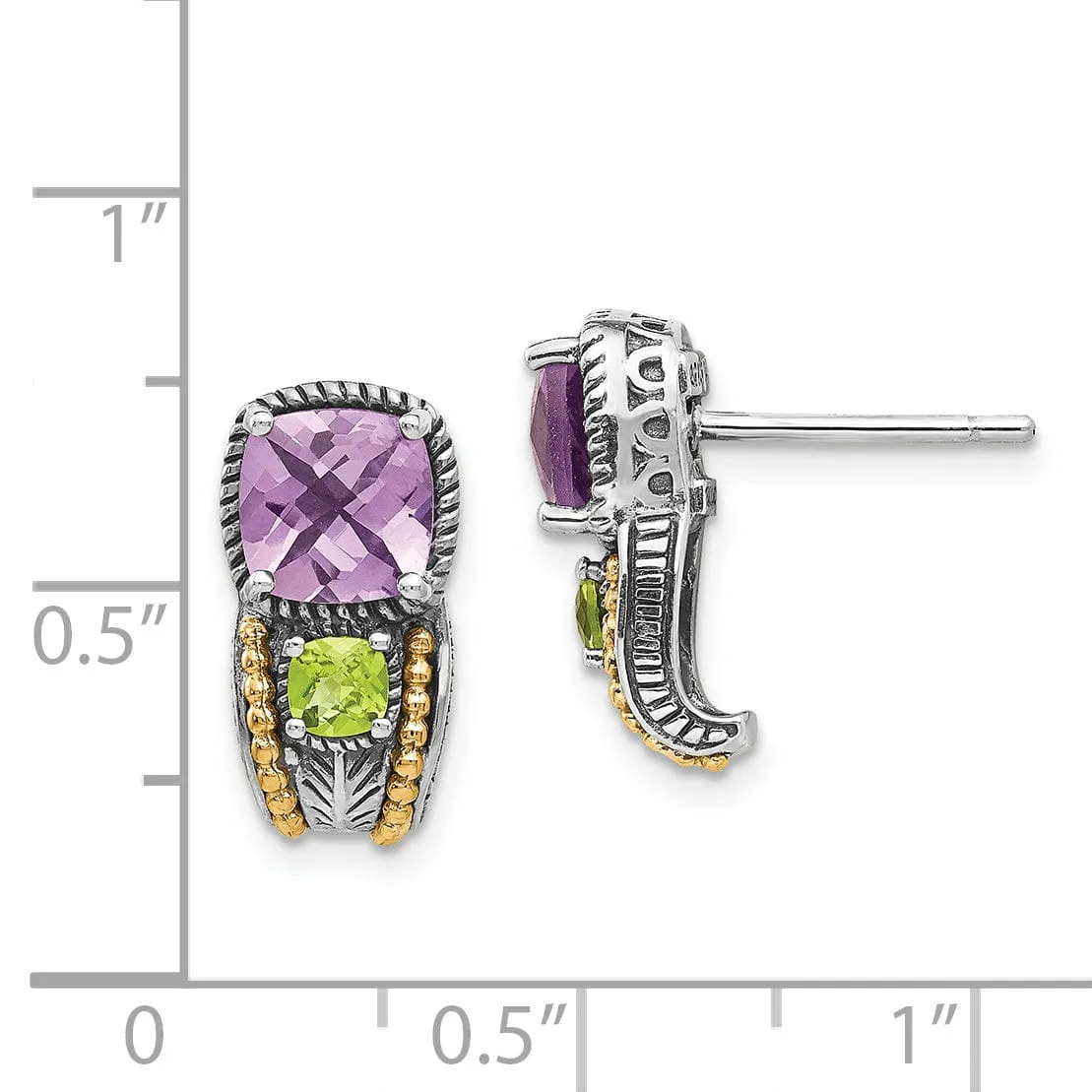 Sterling Silver Gold Amethyst Peridot Earrings