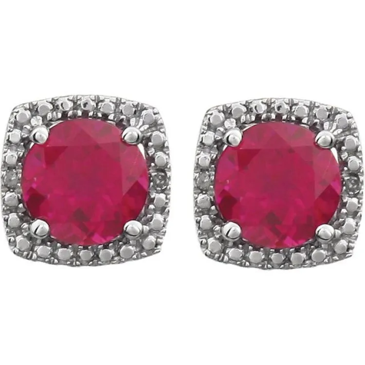 Sterling Silver Lab-Grown Ruby & .015 CTW Natural Diamond Earrings