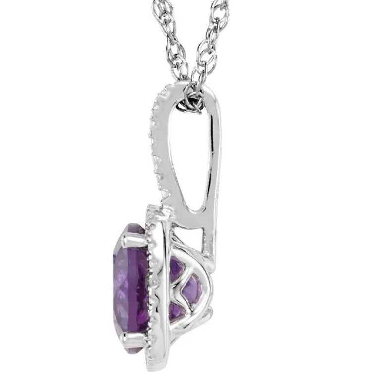 Sterling Silver Natural Amethyst & .015 CTW Natural Diamond 18" Necklace