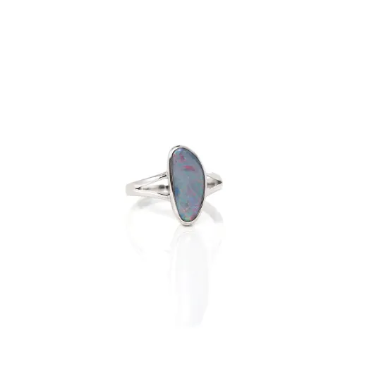 Sterling Silver Oval Australian Black Opal Bezel Set Ring