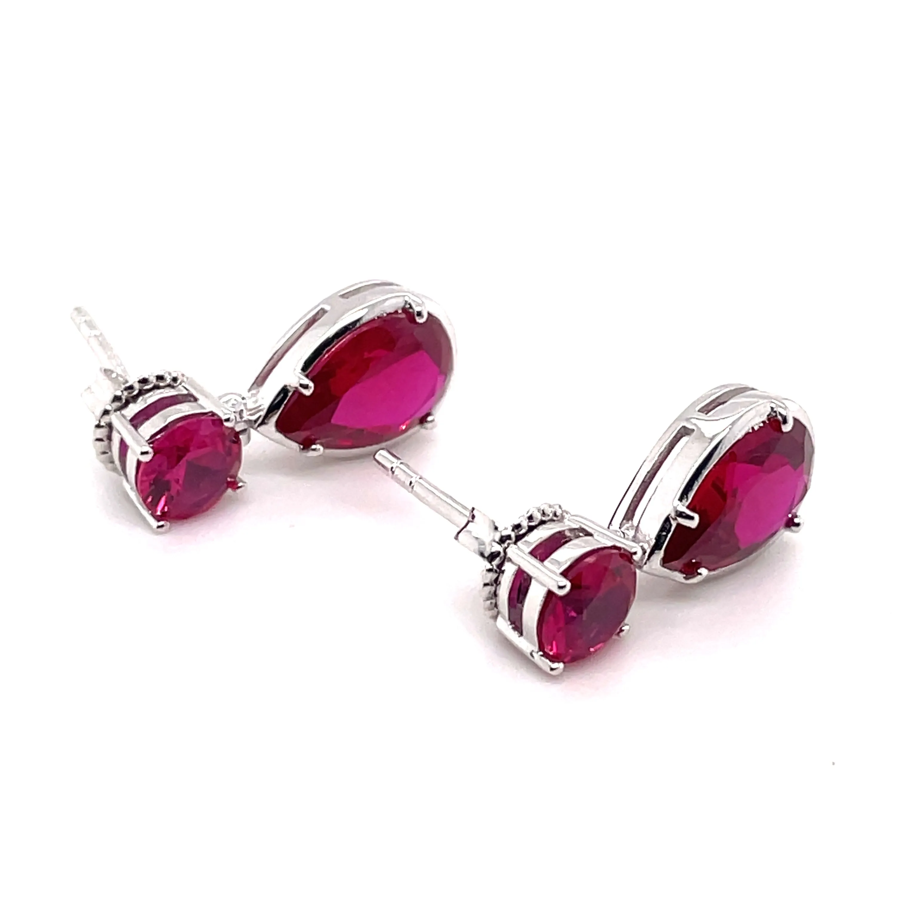 Sterling Silver Pear Drop Ruby CZ Earrings