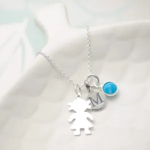 Sterling Silver Personalised Initial and Gemstone Girl Necklace