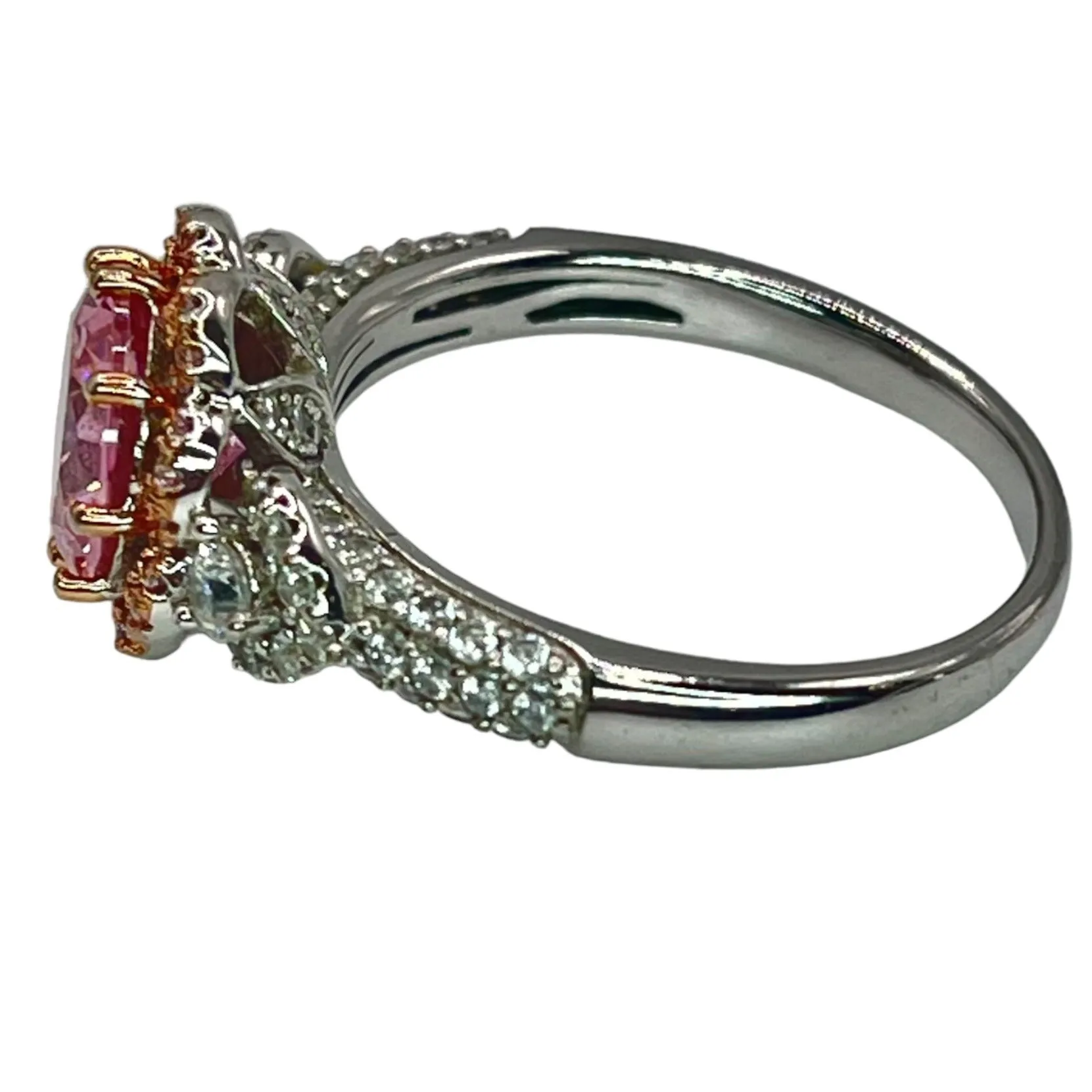 Sterling Silver Pink Tourmaline CZ Accent Flower Ring Size 8 Cocktail Feminine