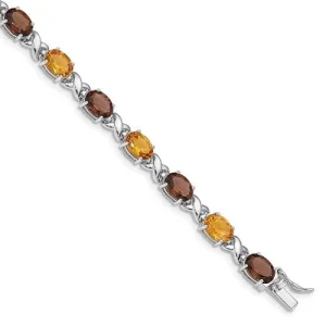 Sterling Silver Smoky Quartz, Citrine and White Topaz Bracelet