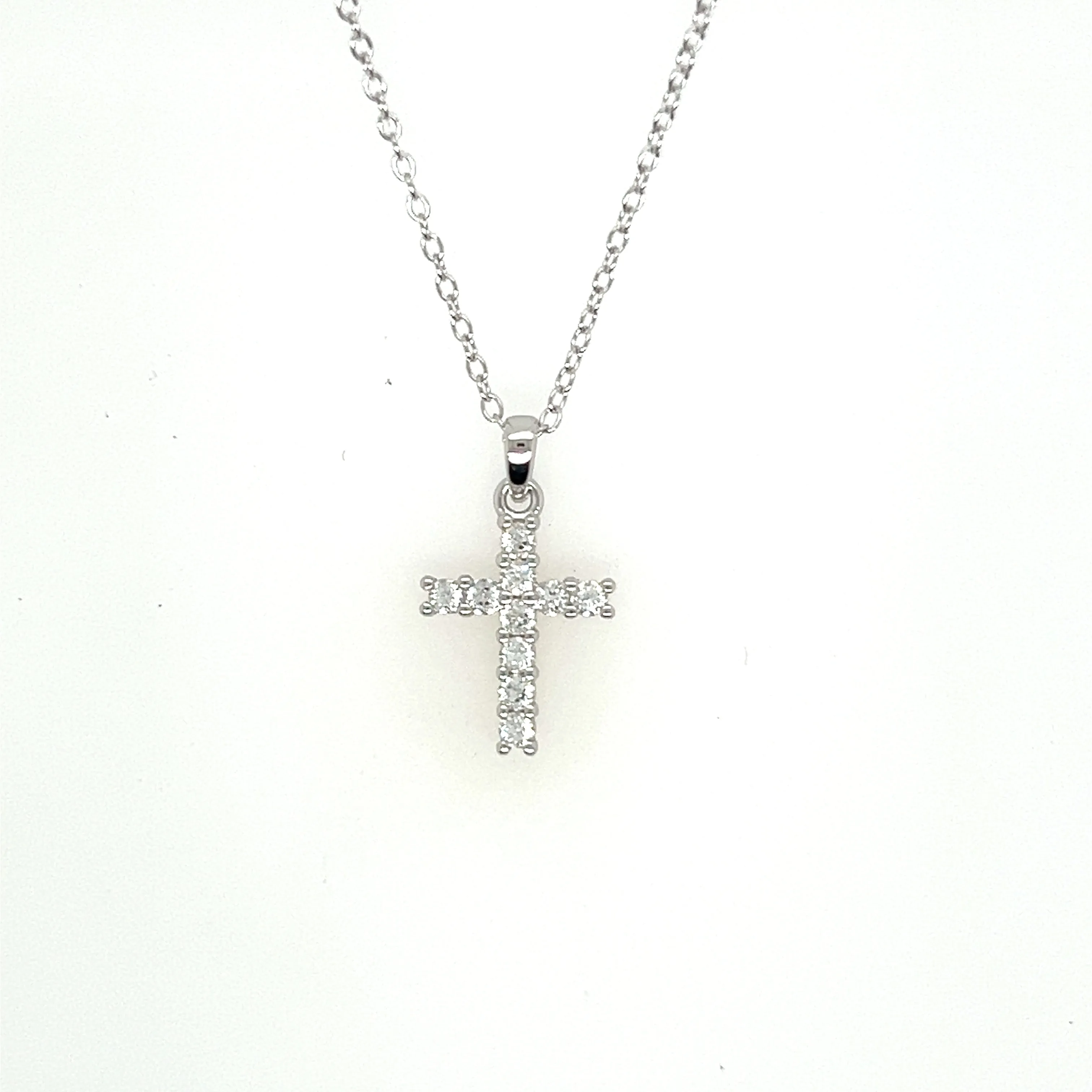 Sterling Silver White Topaz Cross Pendant Necklace