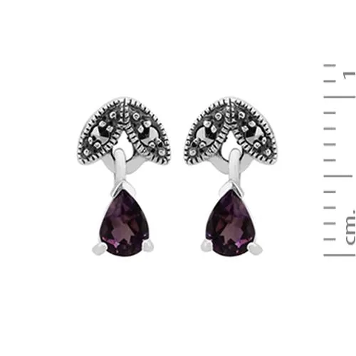 Sterlingsilber 0,24 Ct Amethyst & Markasit Februar Ohrstecker