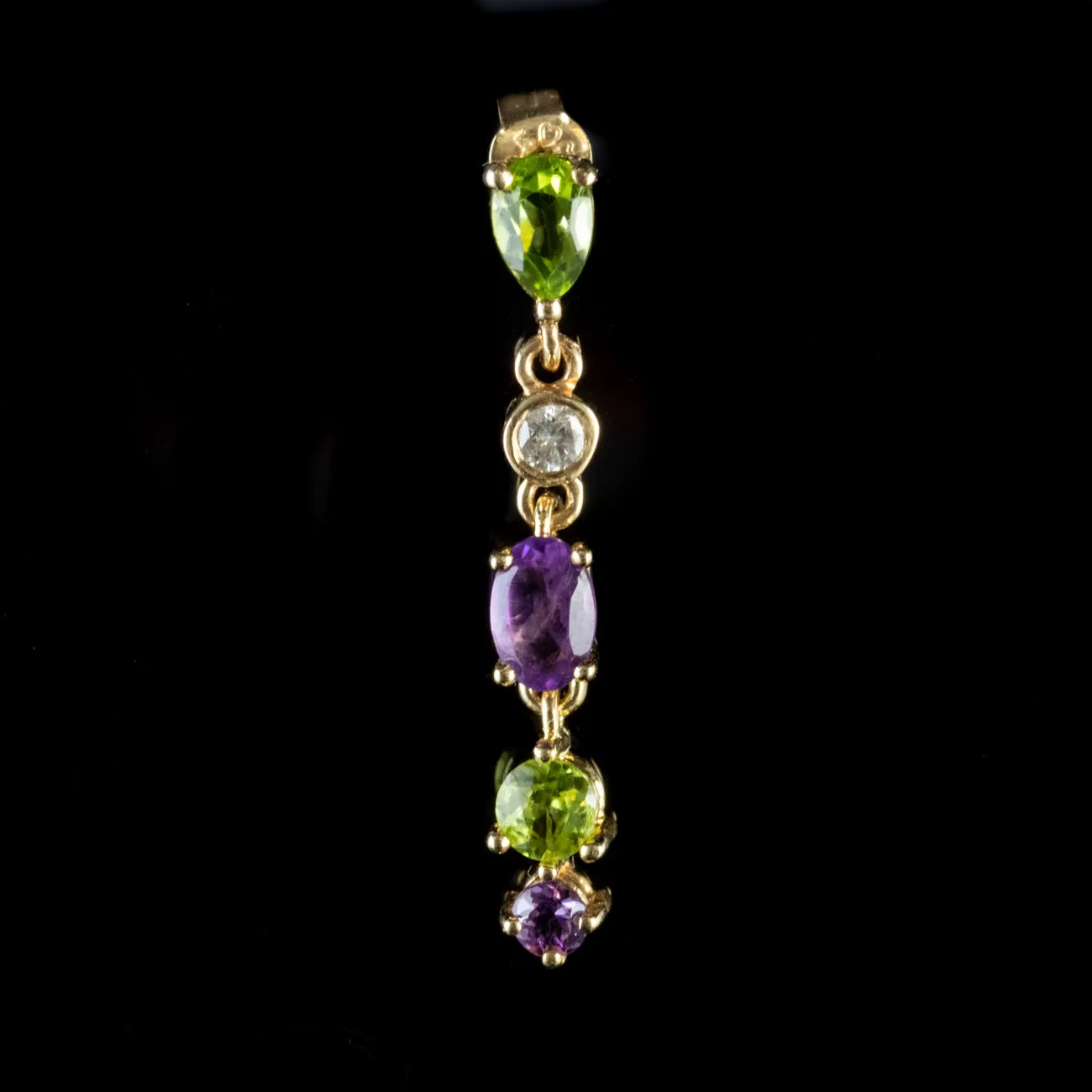 Suffragette Drop Earrings Amethyst Peridot Diamond 9Ct Gold