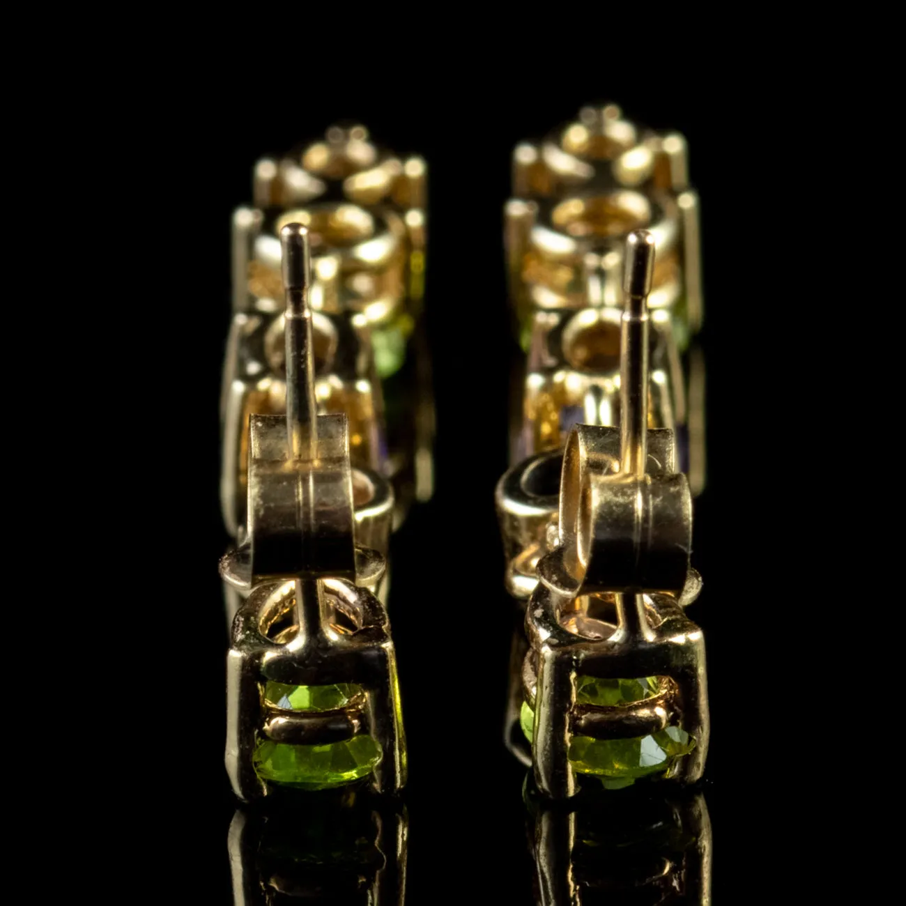 Suffragette Drop Earrings Amethyst Peridot Diamond 9Ct Gold