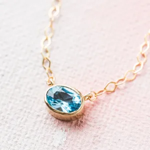 Swiss Blue Topaz East-West Necklace on Rhombus Chain in 14k Gold