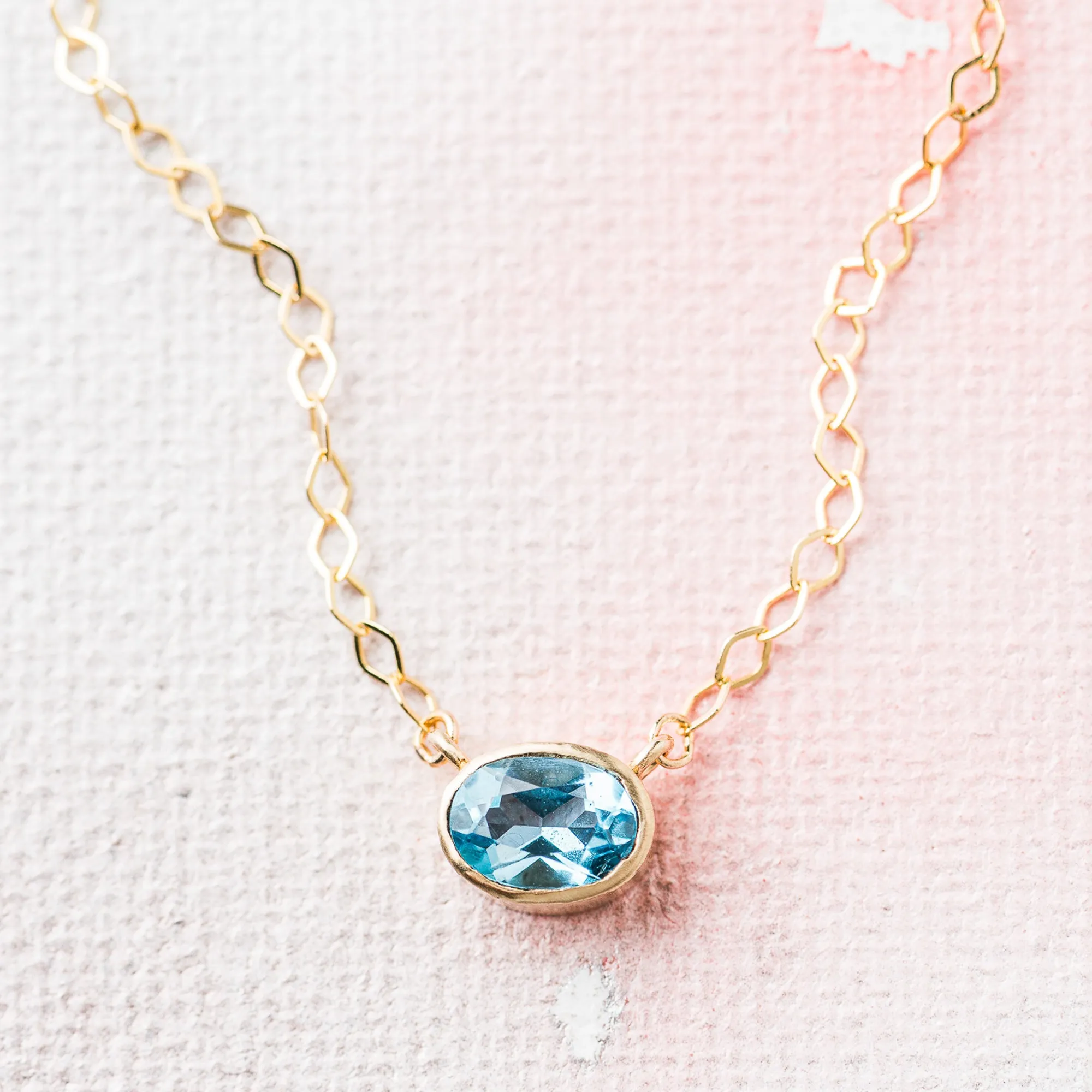 Swiss Blue Topaz East-West Necklace on Rhombus Chain in 14k Gold