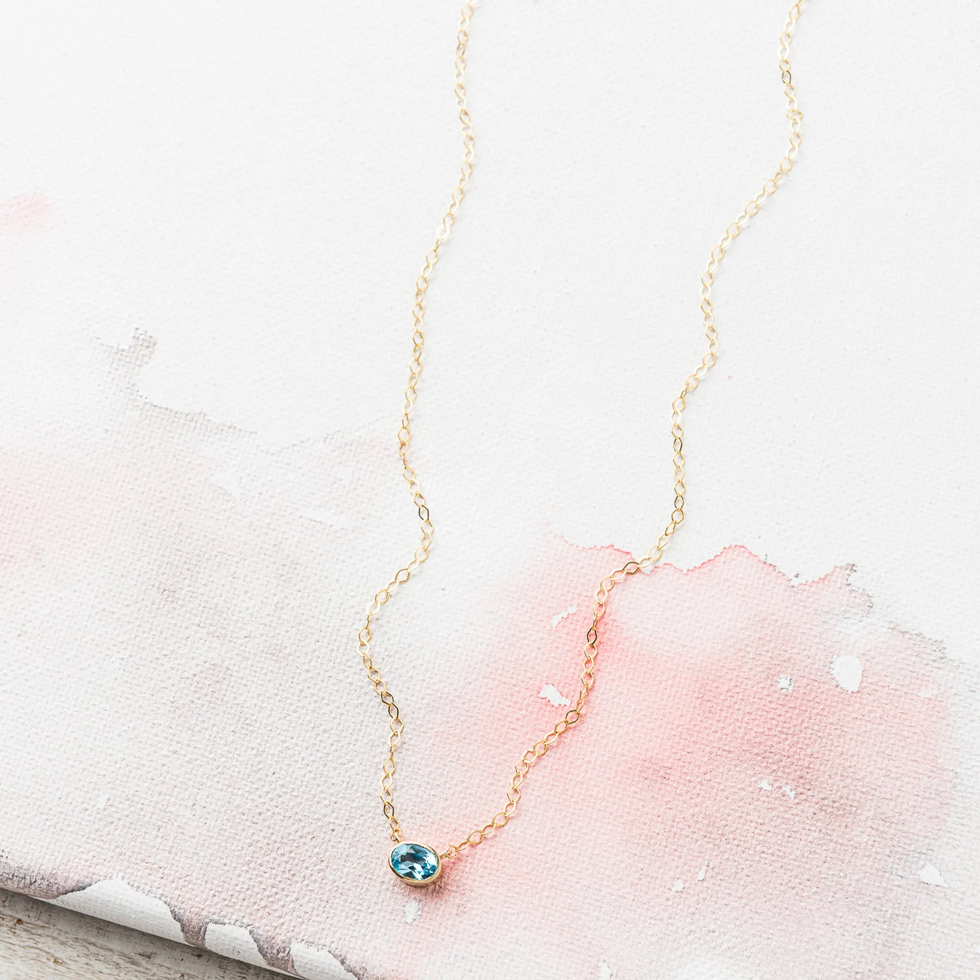 Swiss Blue Topaz East-West Necklace on Rhombus Chain in 14k Gold