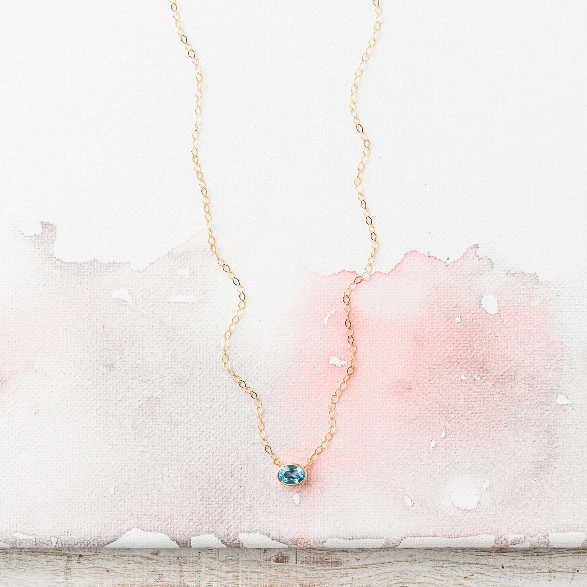 Swiss Blue Topaz East-West Necklace on Rhombus Chain in 14k Gold