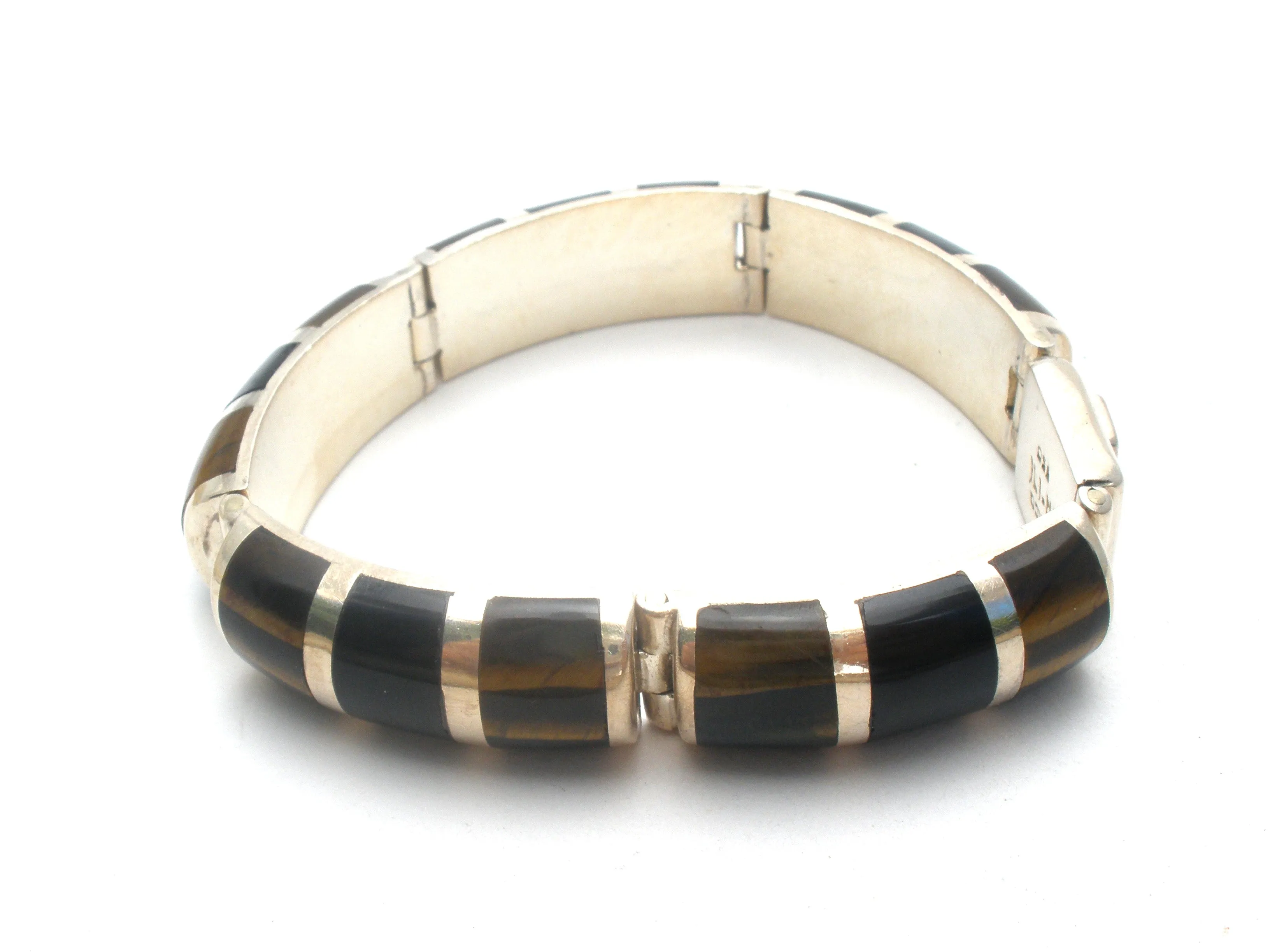 Taxco Tiger's Eye & Black Onyx Bracelet 950 Silver