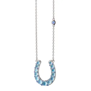 The Horseshoe Necklace with Blue Topaz Over Mother of Pearl